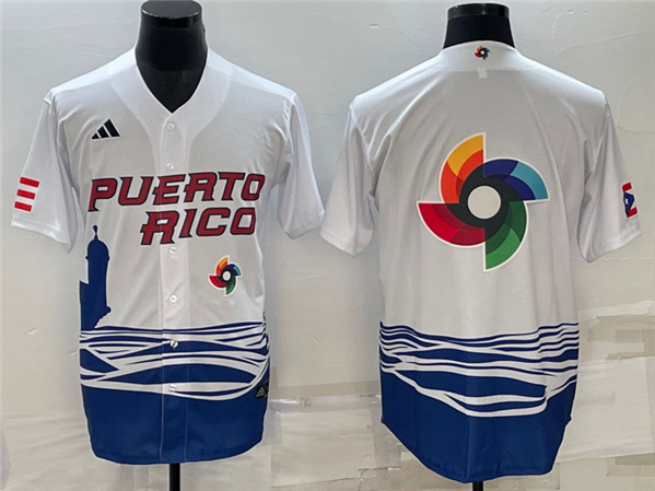 Men's Puerto Rico Baseball 2023 White World Baseball Big Logo Classic Stitched Jersey